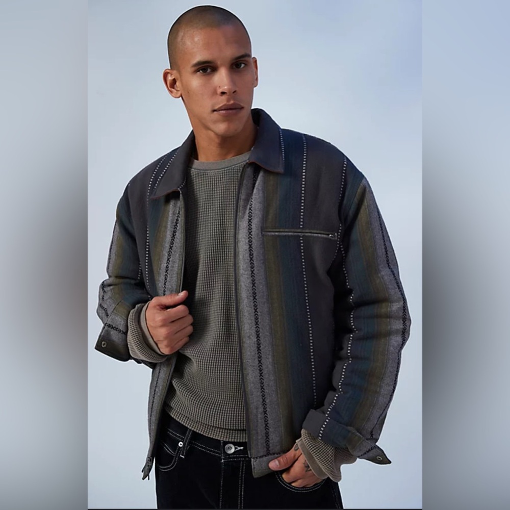 BDG Brushed Stripe Work Shirt In Black Multi Size Small